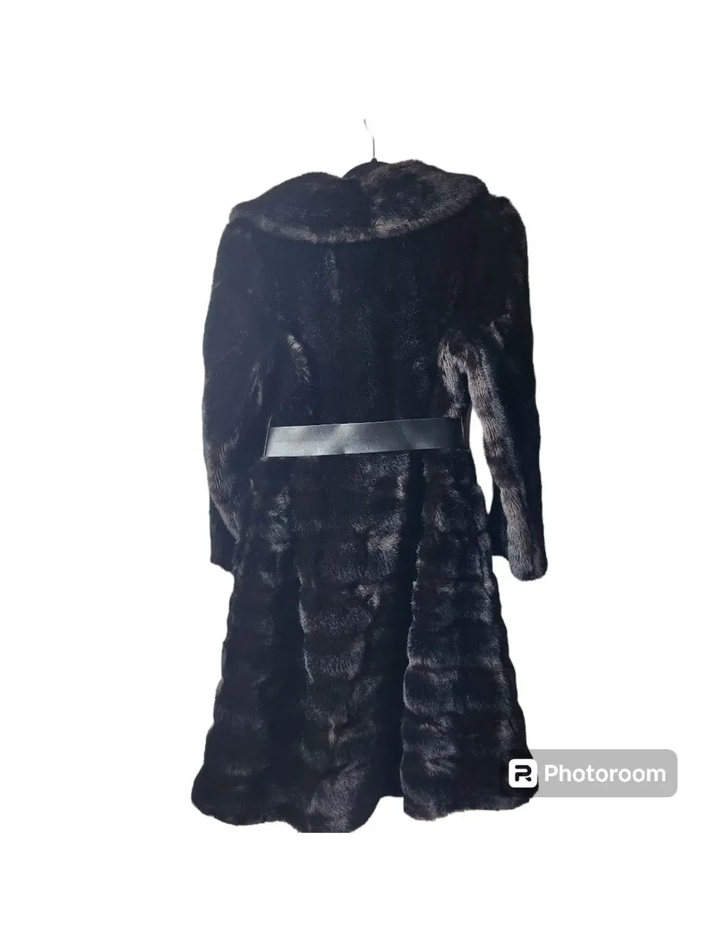 Tissavel France Faux Fur Coat Double Breasted Belted Dark Brown  Vintage unsize